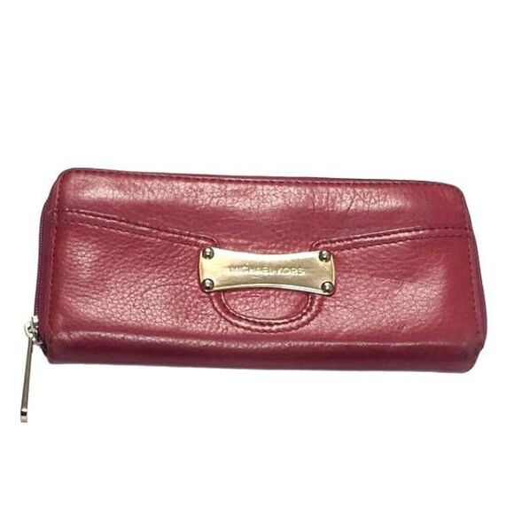 MICHAEL KORS Wallet Saratoga Continental Red Leather Zip Around Wallet - Picture 1 of 13